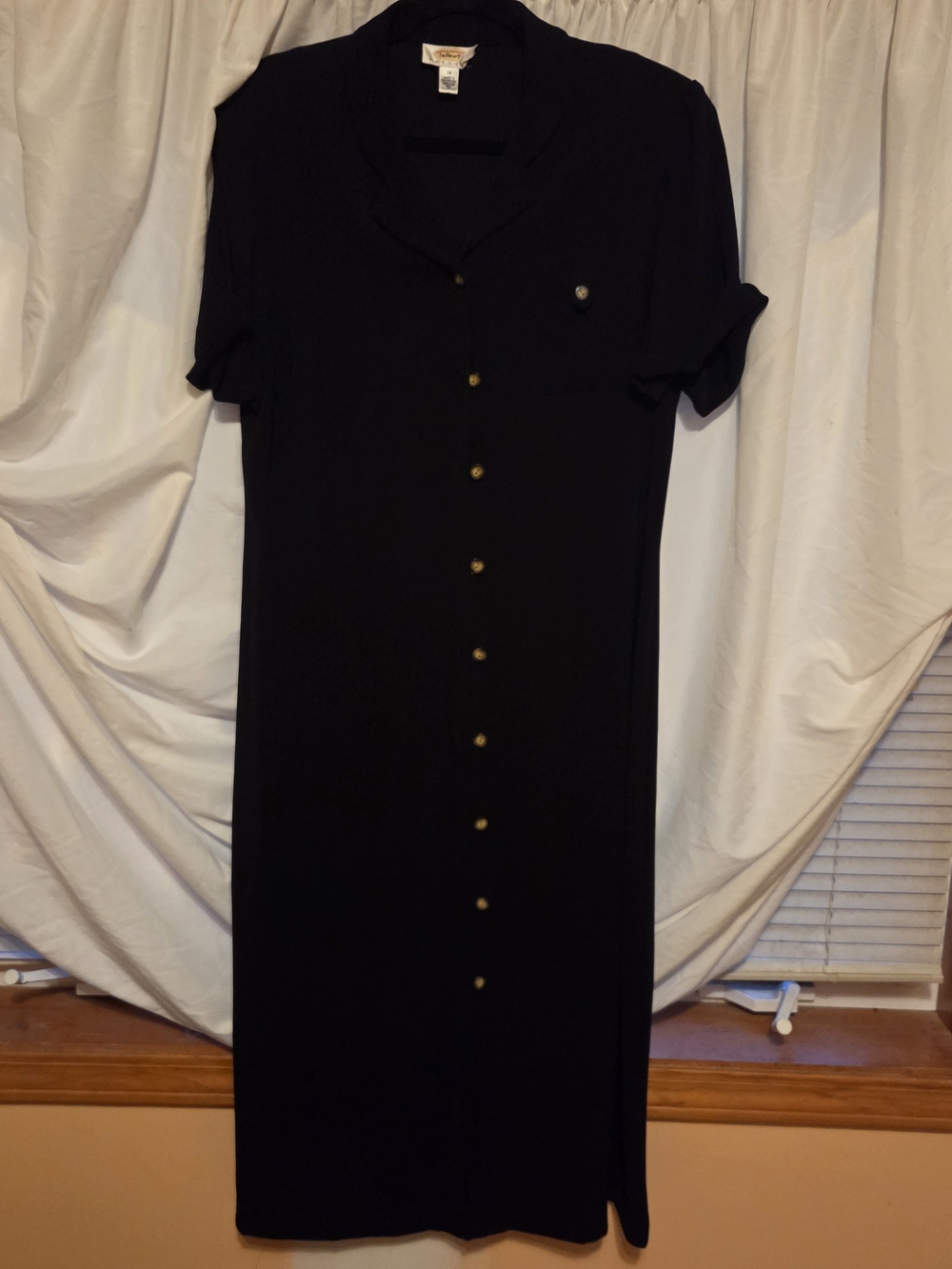Talbots Size 14p Black Maxi Button-Front Shirt Dress